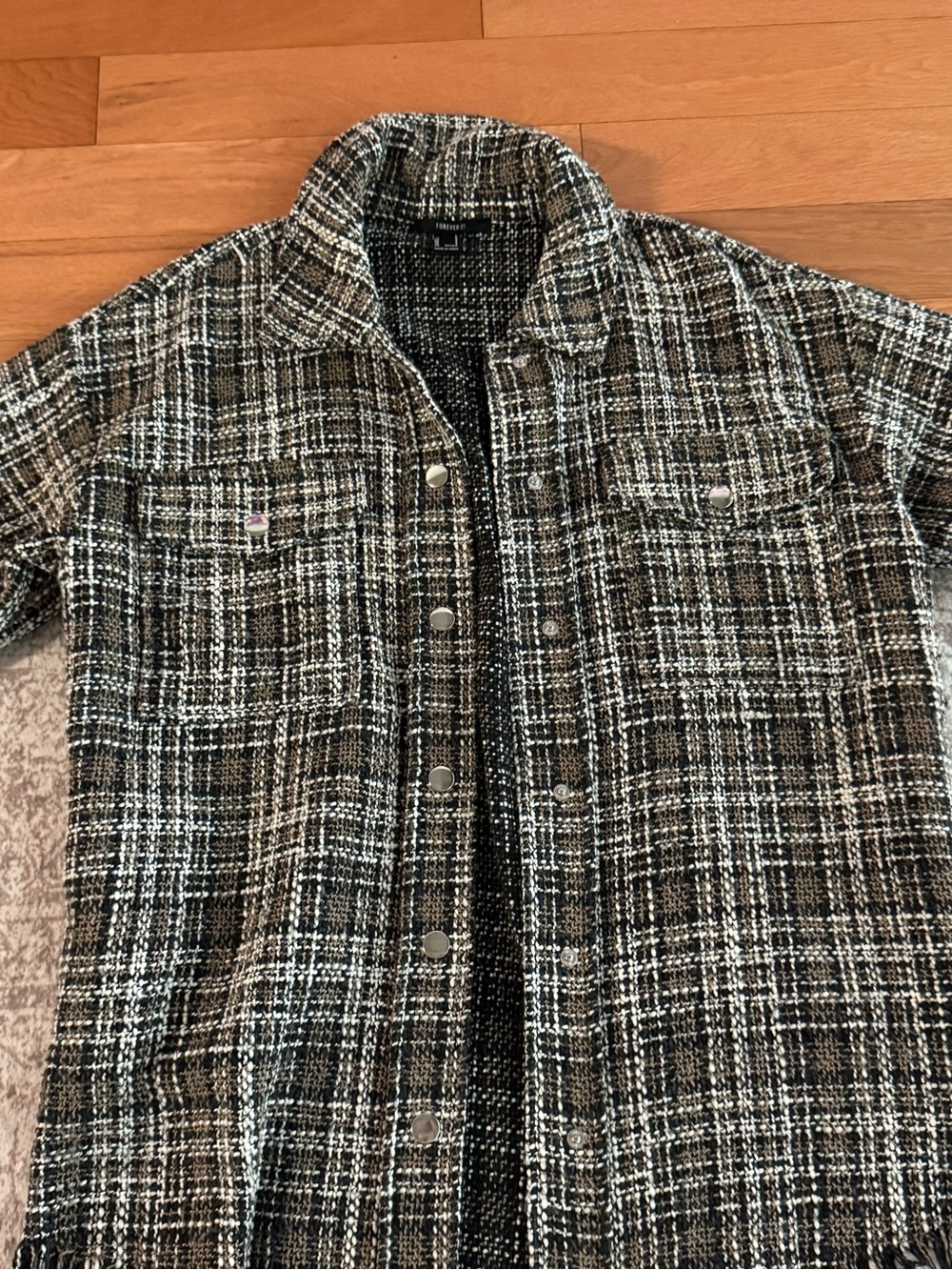 Forever 21 Black, Brown White Tweed Shirt Jacket